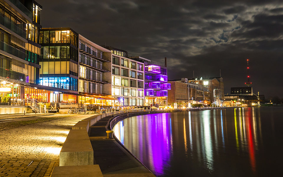 De haven van Münster 's nachts